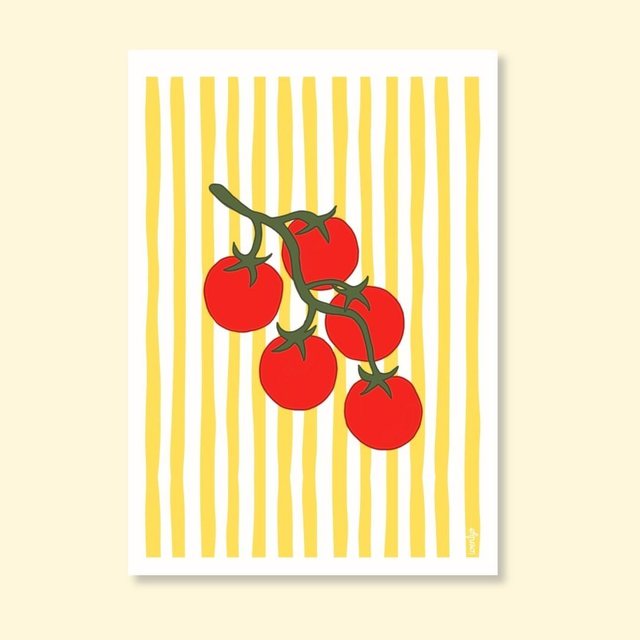 Affiche grappe de tomates sur rayures jaunes