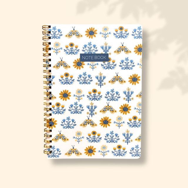 Carnet A5 à spirale fleurs folk et papillons