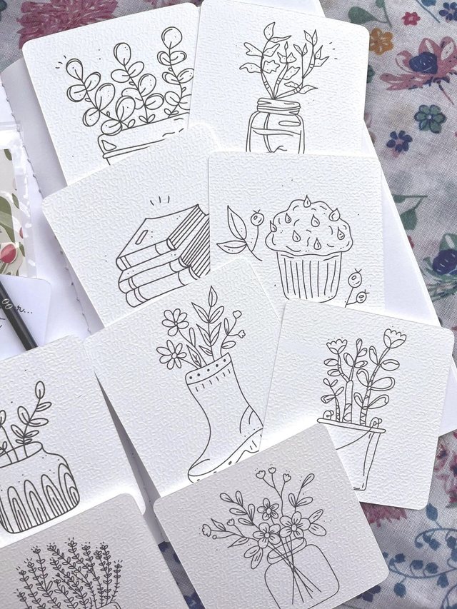 Pile de mini cartes à colorier 8 × 8 cm en papier aquarelle