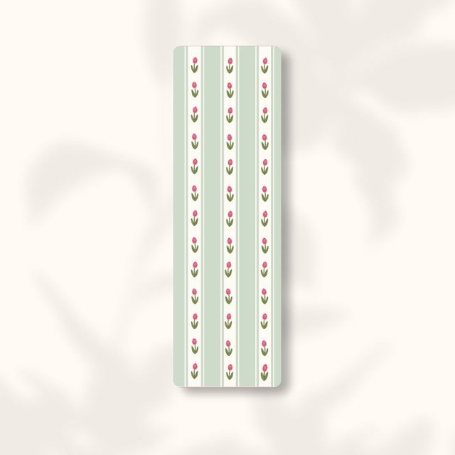 Marque-page tulipes roses et rayures vert sauge