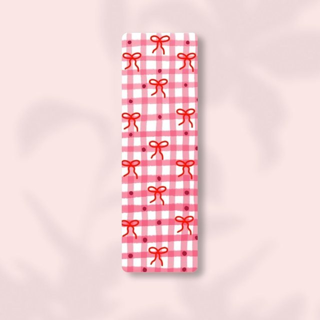 Marque-page vichy rose et nœuds rouges
