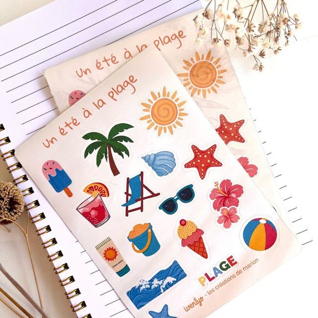 Planche de stickers Un été à la plage A6