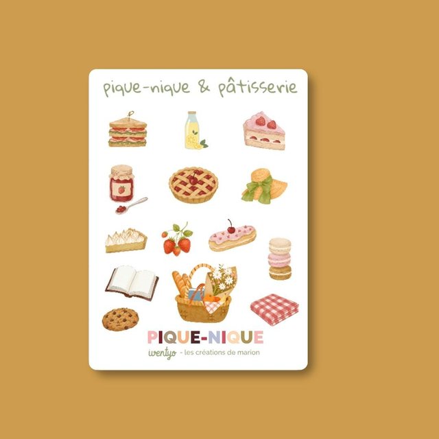 Planche de stickers pique-nique et pâtisserie A6