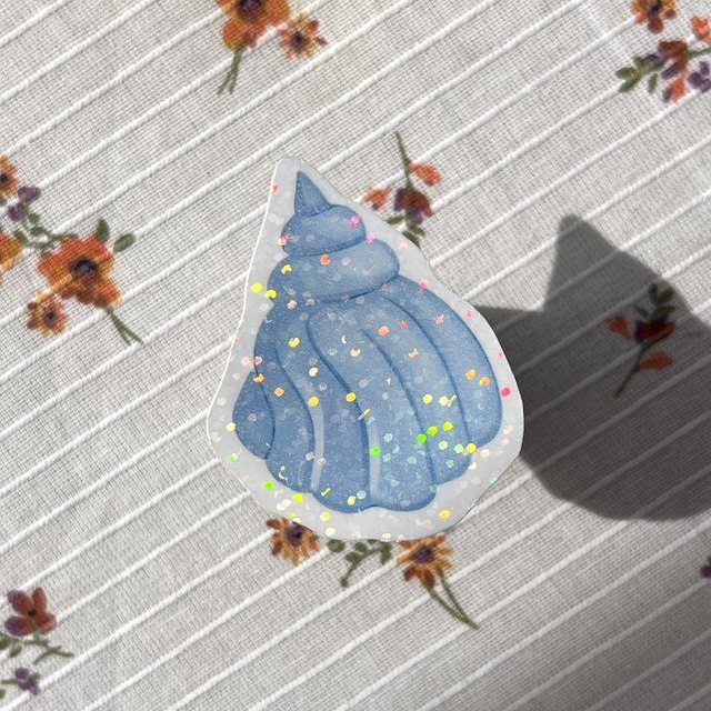 Sticker coquillage bleu pailleté