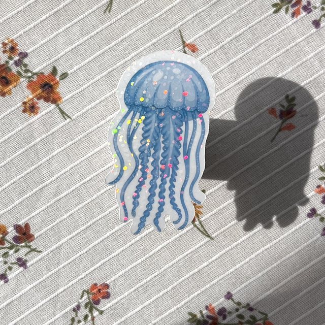 Sticker méduse bleue pailletée