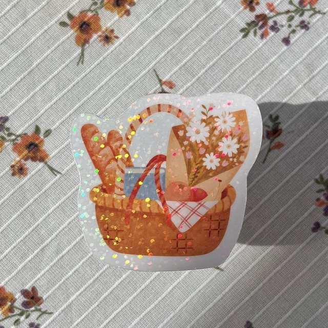Sticker panier de pique-nique pailleté